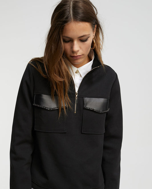 Sweatshirt with diamanté detail-LF2411002-BLACK