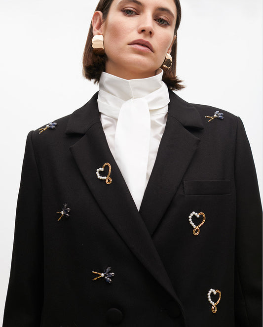 Embroidered Blazer with Jewelry Detail
