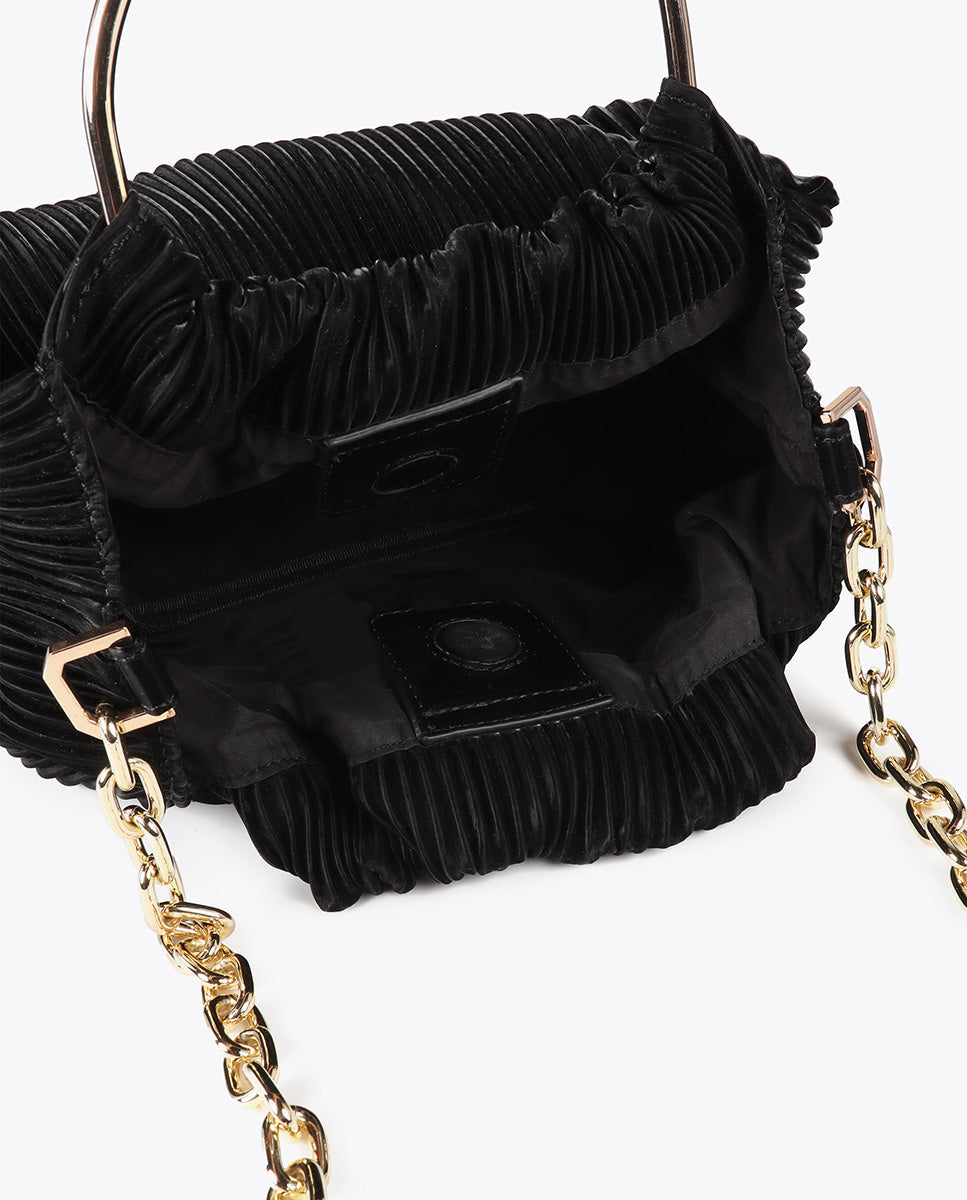 Small pleated bag with a waxed leather effect and 'bags lovers' tag