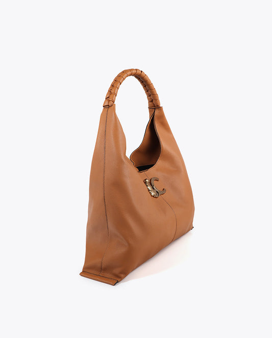 Shopper Bag Faux Leather Braided Handle Leopard LC Logo