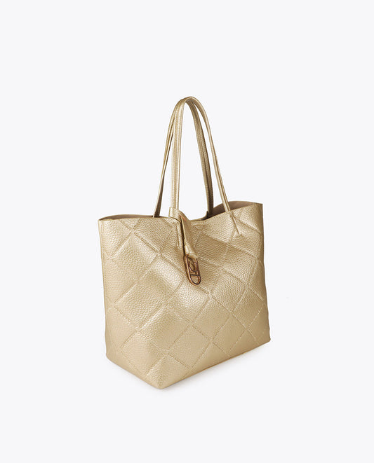 Faux Leather Monogram Shopper with Oval Logo Charm