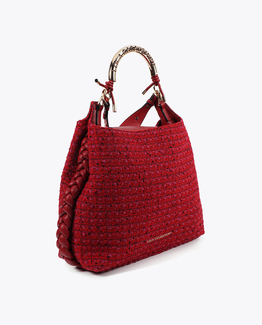 Shopper Bag with Personalized Metallic Handle Tweed Fabric