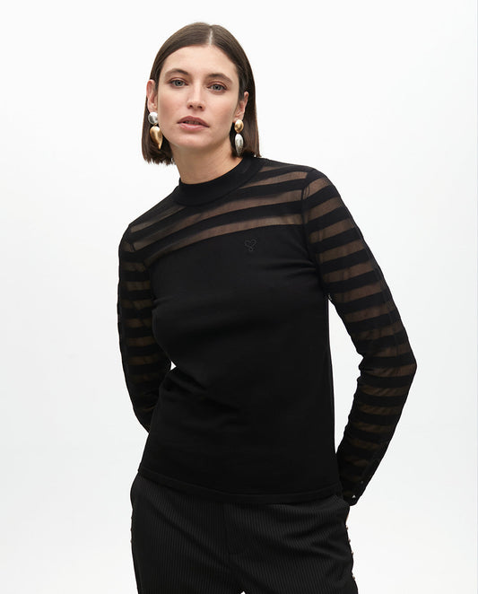 Fine Knit Sweater with Transparent Stripes