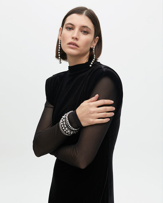 Long Velvet Dress with Transparent Sleeves