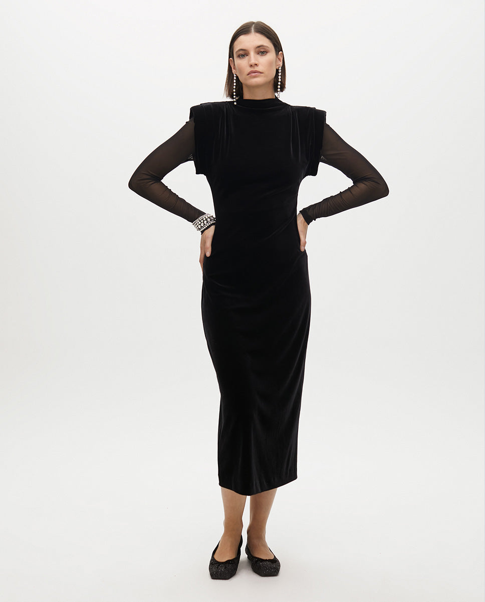 Long Velvet Dress with Transparent Sleeves