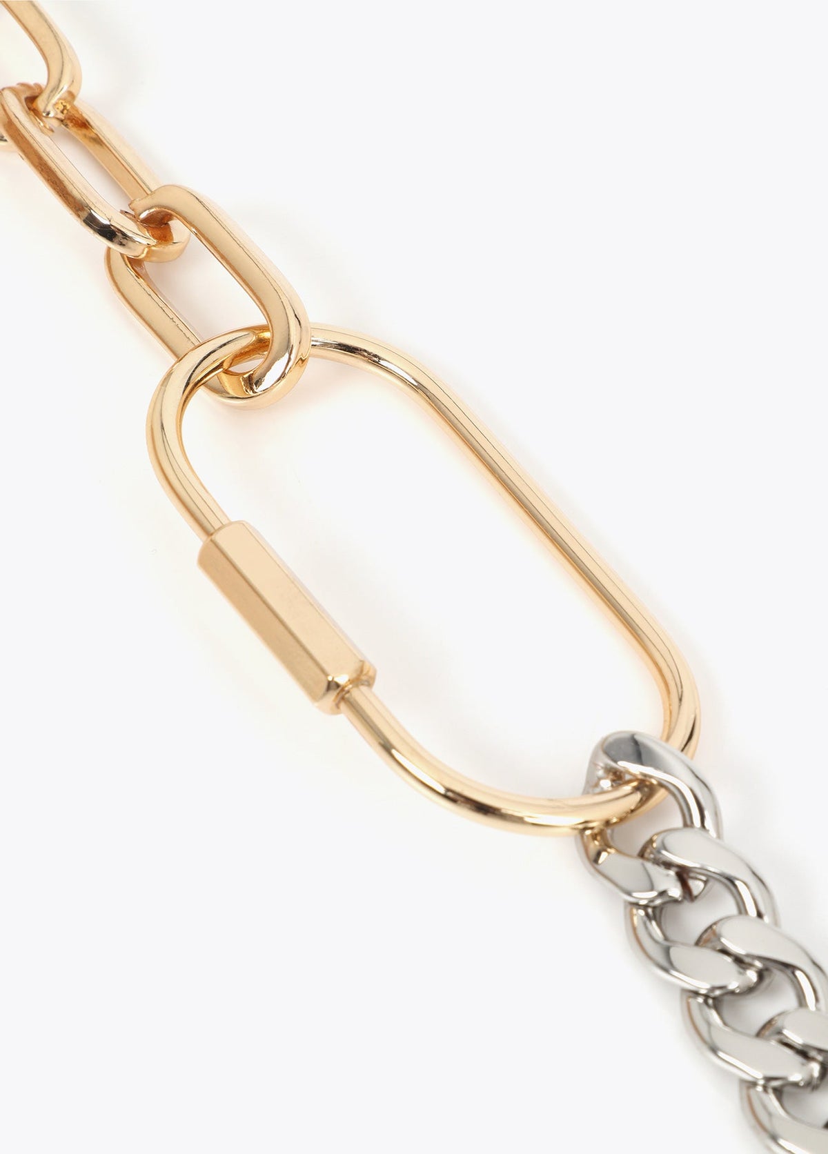 lf2603050-Two-tone chain necklace with front carabiner-Metal-Metal