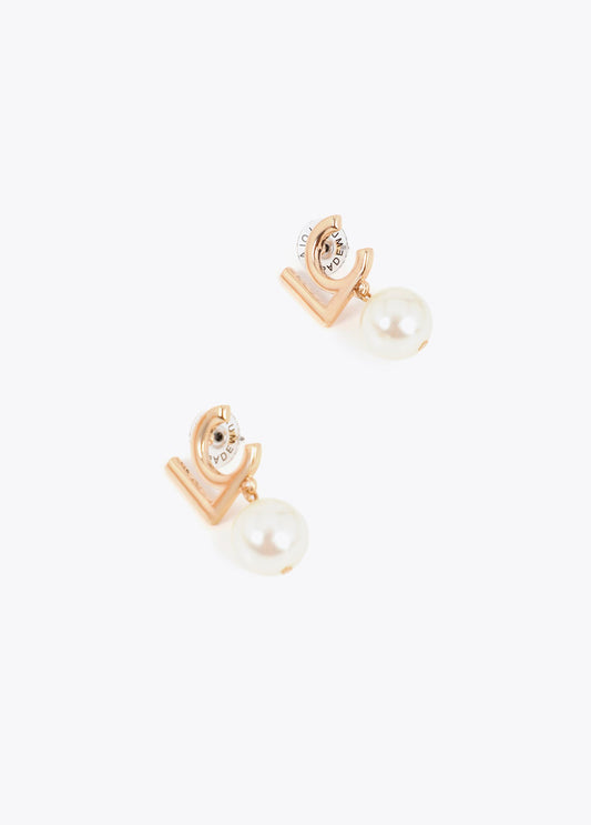 lf2603078-Combined earring with logo and pearl-Metal-White