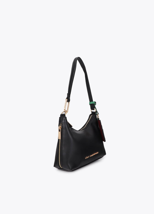 lf2604038-Faux leather shoulder bag with contrasting pendant-Black