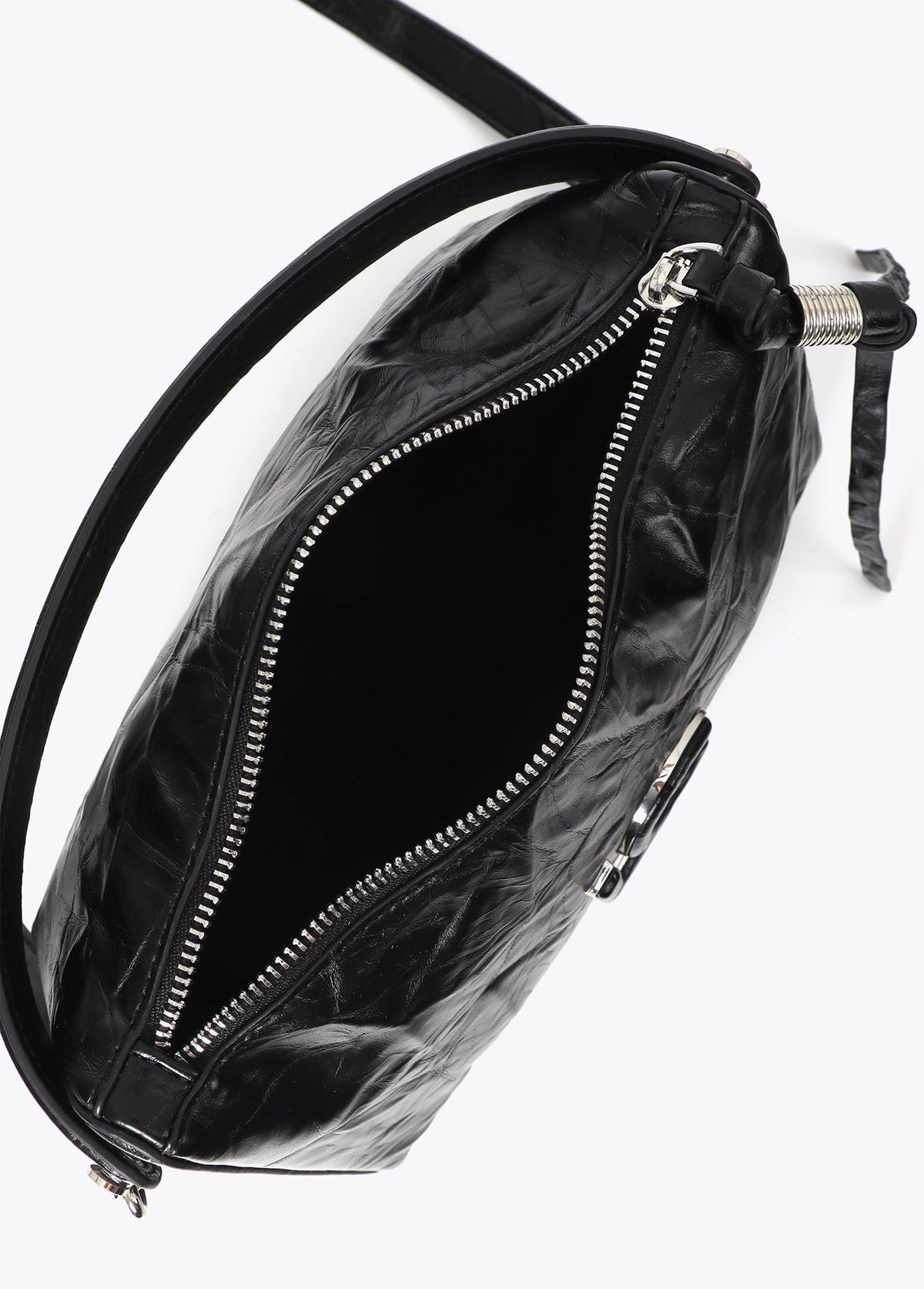 lf2604040-Wrinkled leather effect shoulder bag-Black