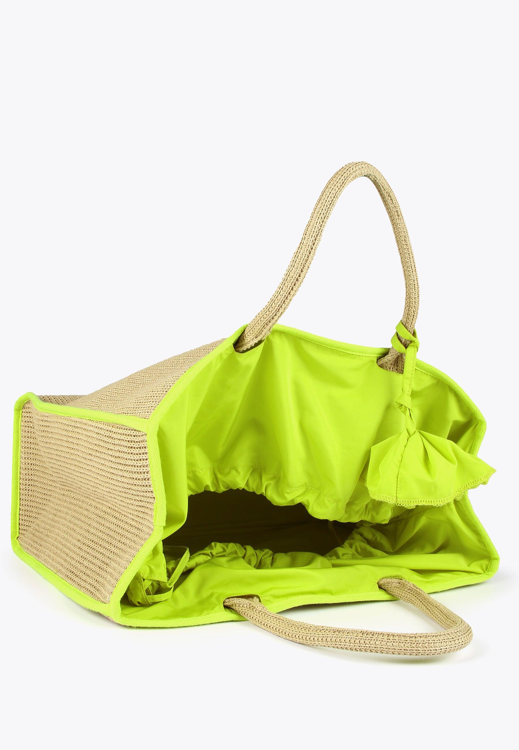 LS2404001-Brown-Green-Tote bag with neon trims