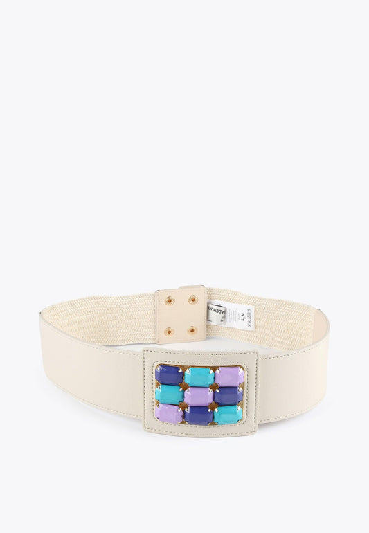 LS2406012-Ecru-Elasticated raffia-effect belt