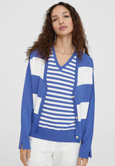 LS2411003-Blue-White-Two-tone striped knit cardigan