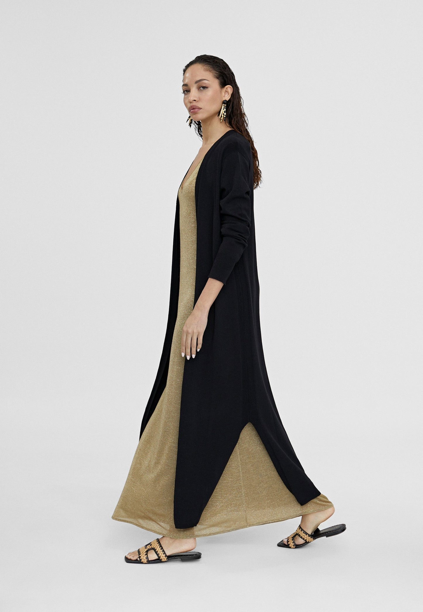 LS2411007-Black-Long knit cardigan