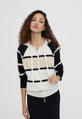 LS2411014-Black-Ecru-Striped jacket with hood