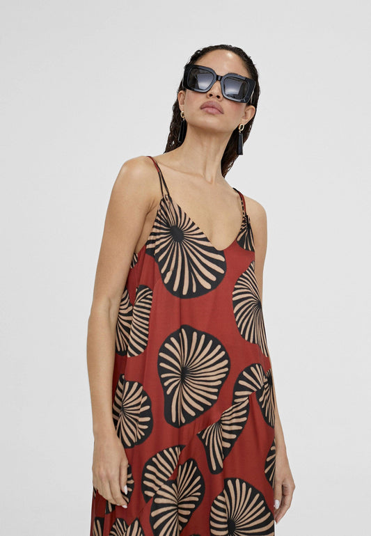 LS2416086-Red-Black-Long printed dress