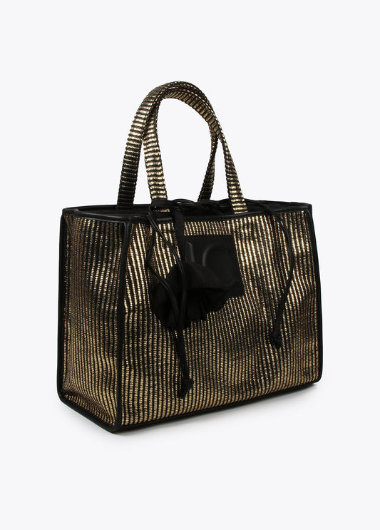 Large metallic raffia-effect tote bag
