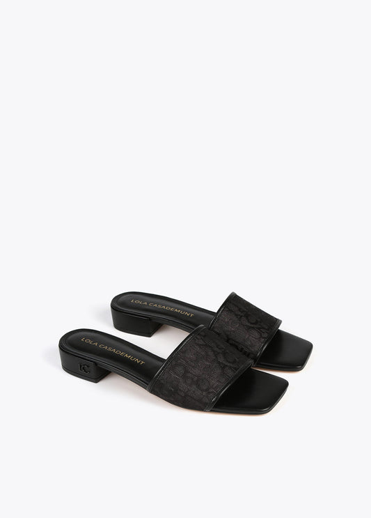 Slider sandals in monogrammed mesh