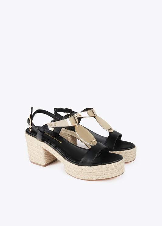 Esparto high-heel sandals with metallic detail