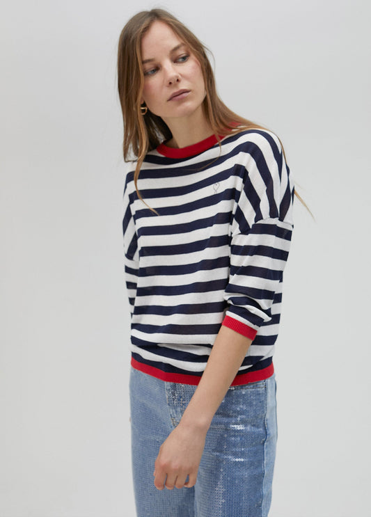 Two-tone striped fine sweater