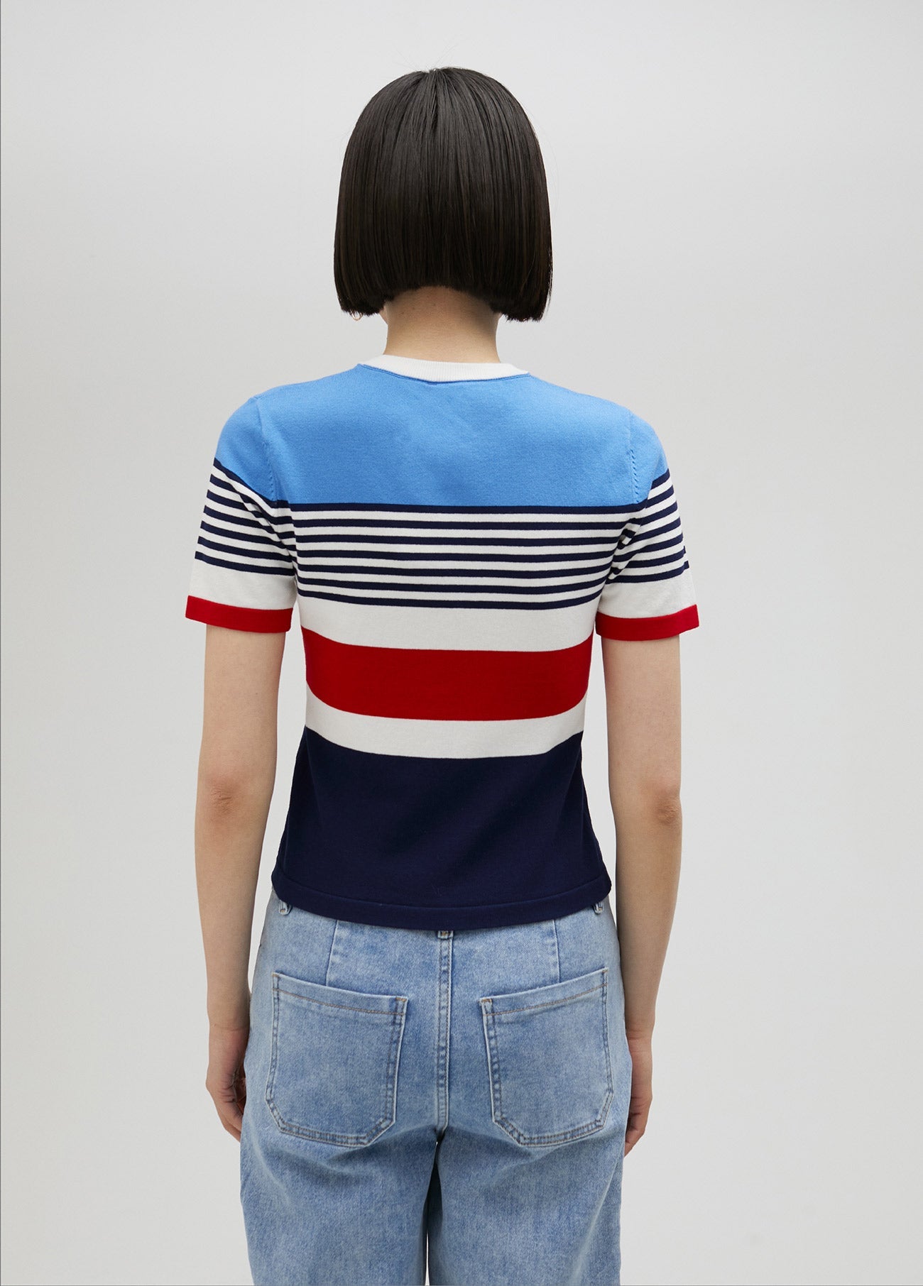 Multicoloured knit sweater with short sleeves