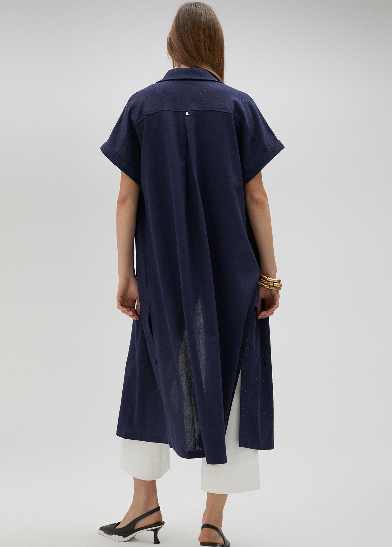 Long oversize blouse with rhinestone detail