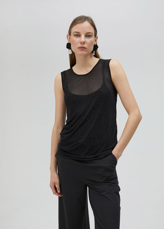 Tulle top with matching rhinestone detail