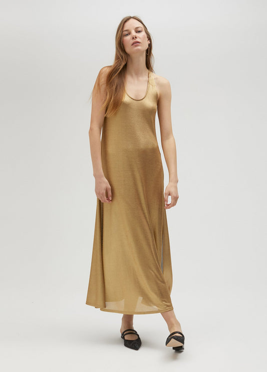 Long gold strappy dress
