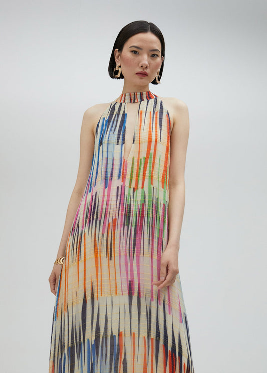 Long multi-stripe print dress