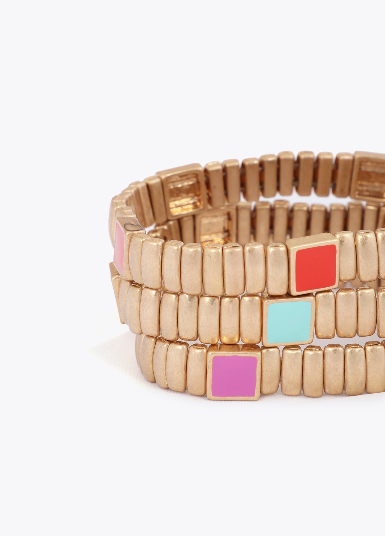 Set of Metallic Elastic Bracelets with Colorful Details