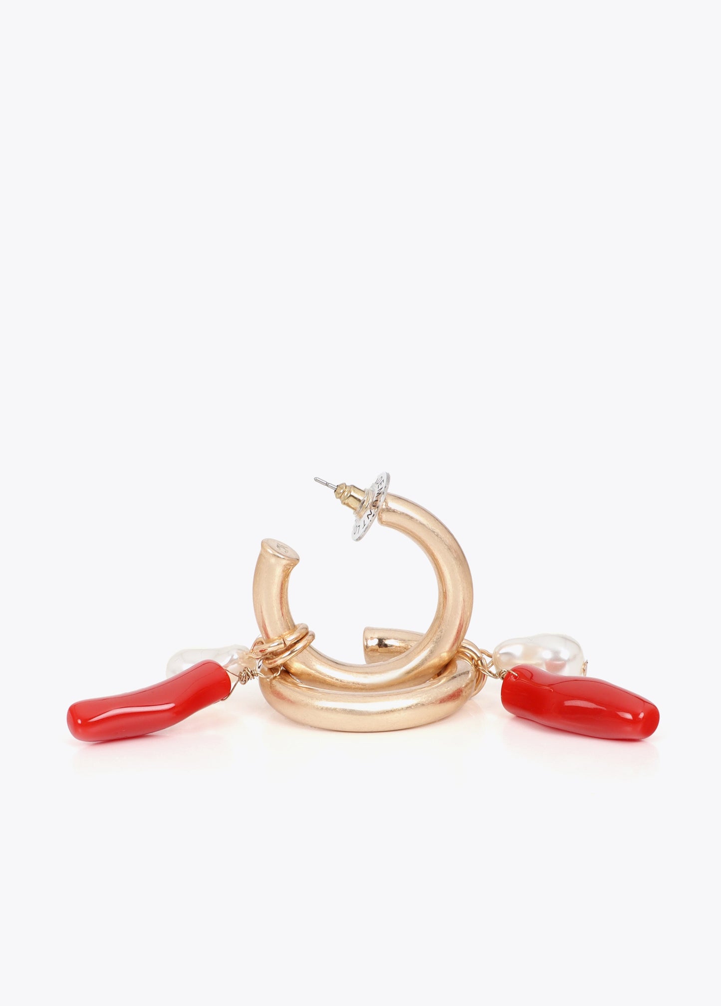 Hoop Earrings with Coral and Pearl Charms