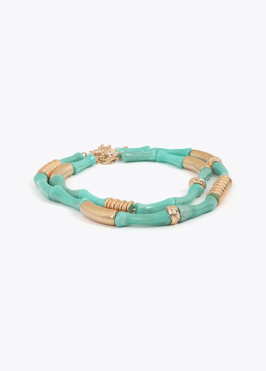 Pack of Two Combined Necklaces with Bamboo-Effect Metal Pieces