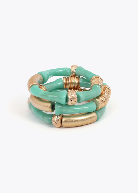 Pack of stretch bracelets with bamboo-effect metal pieces