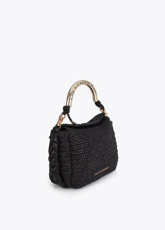 Combined Straw Effect Crossbody with Perforated Logo Handle