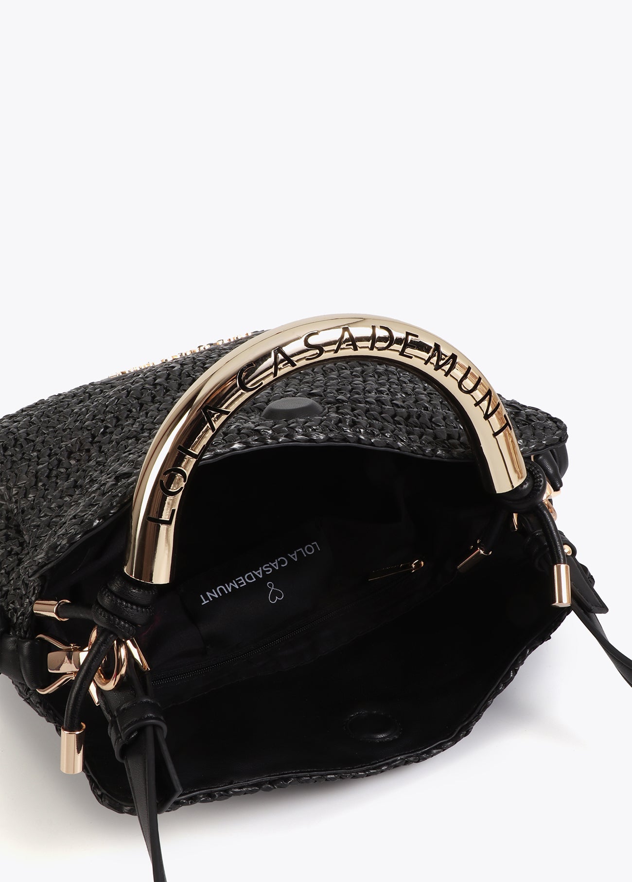 Combined Straw Effect Crossbody with Perforated Logo Handle