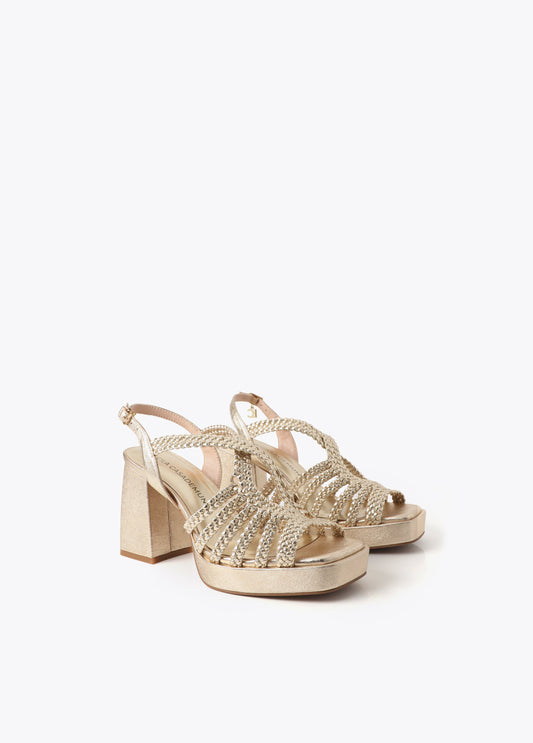 Metallic Heel Sandal with Braided Straps
