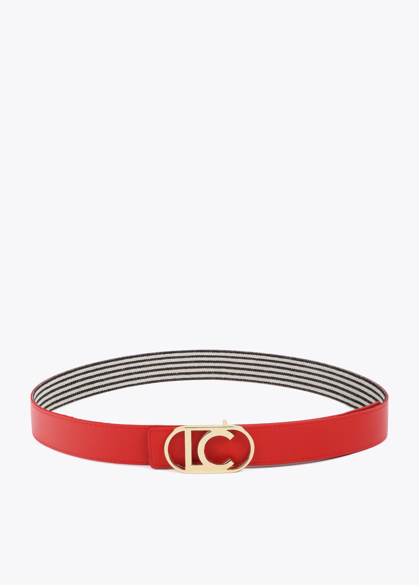 Reversible Coral and Striped Canvas Belt with Oval LC Logo Buckle