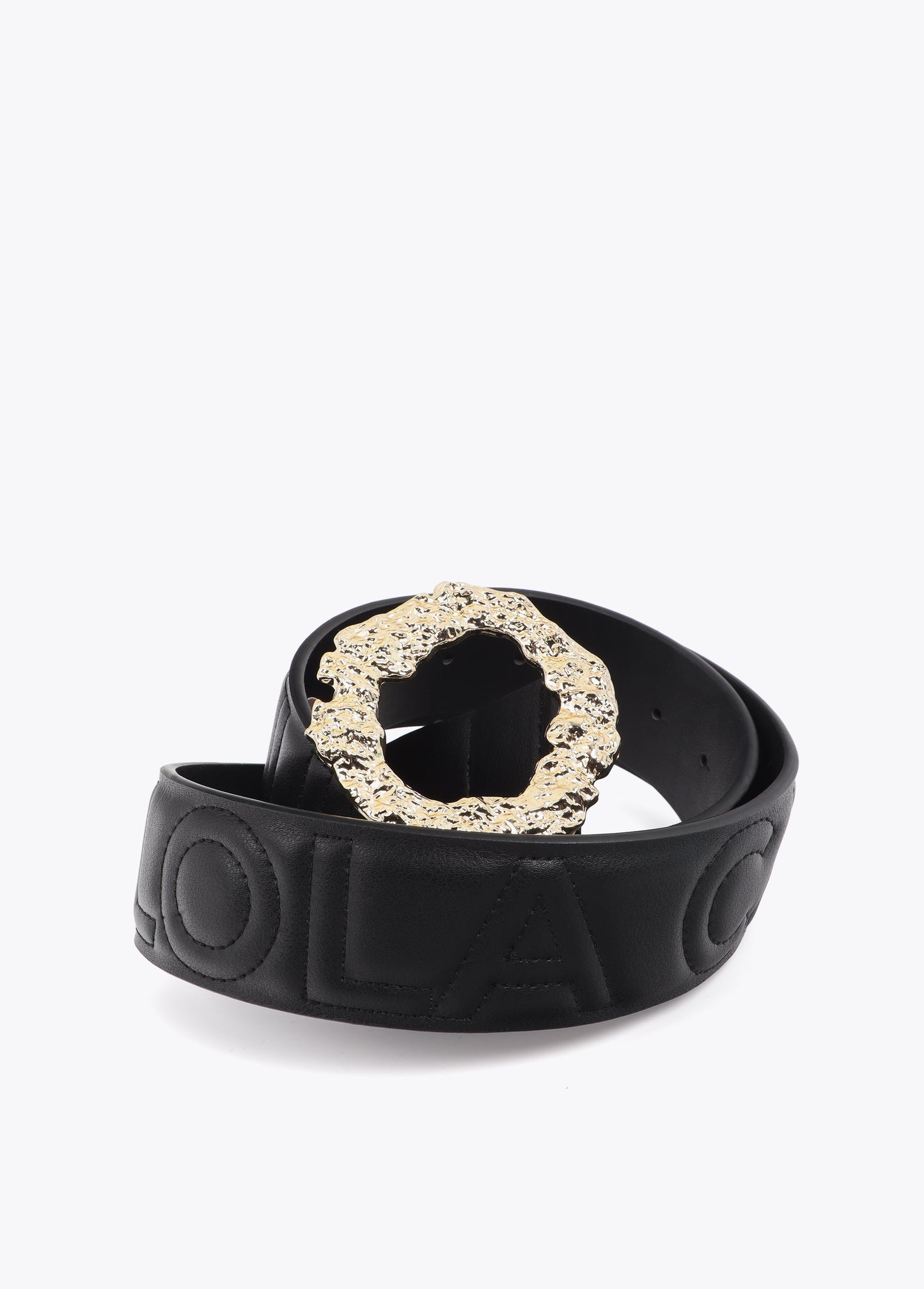 Textured Buckle Belt with Stitched Logo