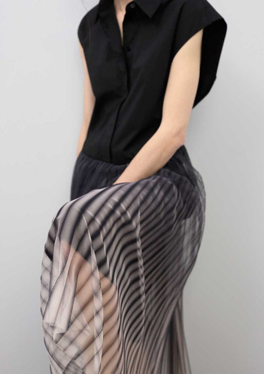Shirt Collar Dress with Pleated Tulle Skirt
