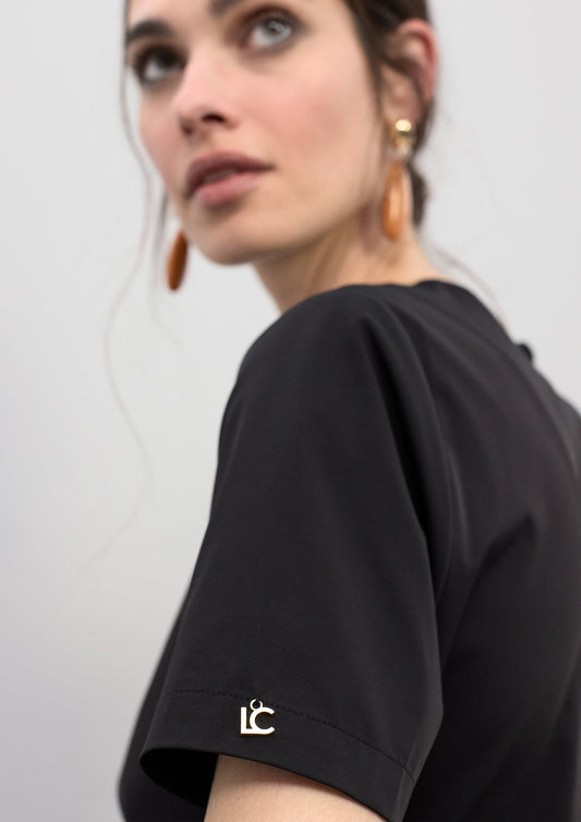 Elastic Midi Dress with Short Sleeves and Ruched Waist