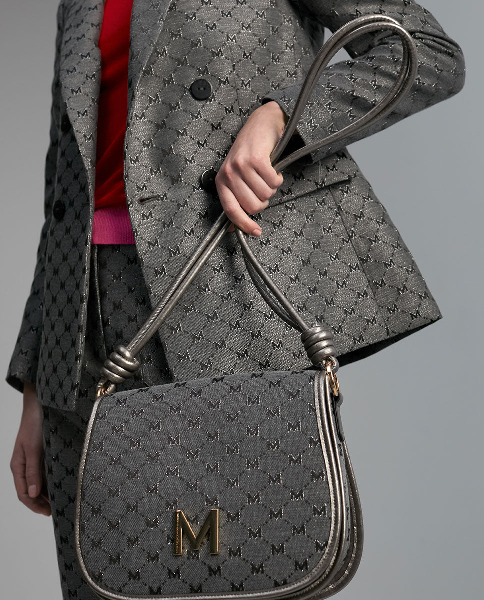 Grey jacquard crossbody bag