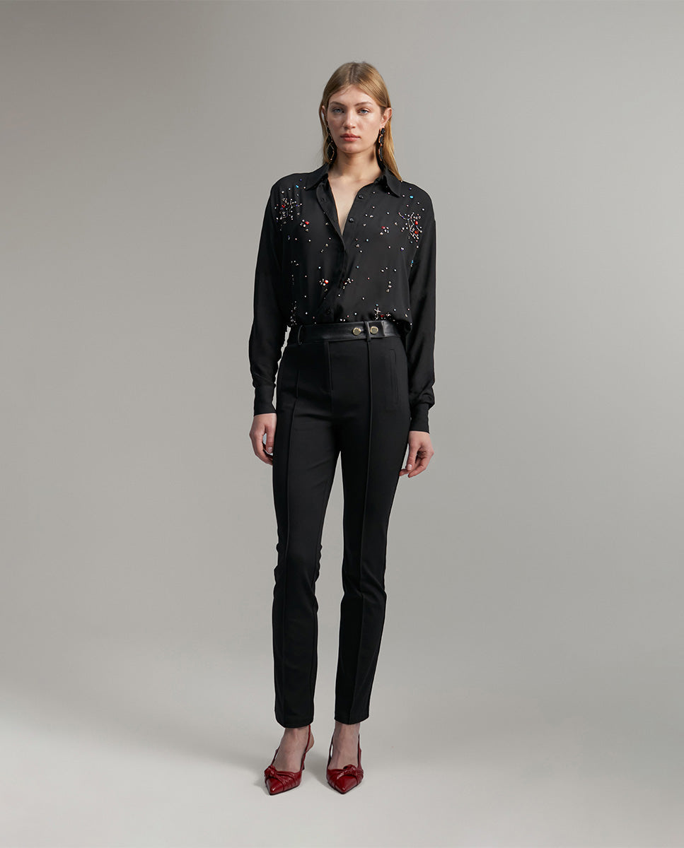 Shirt with rhinestone detail