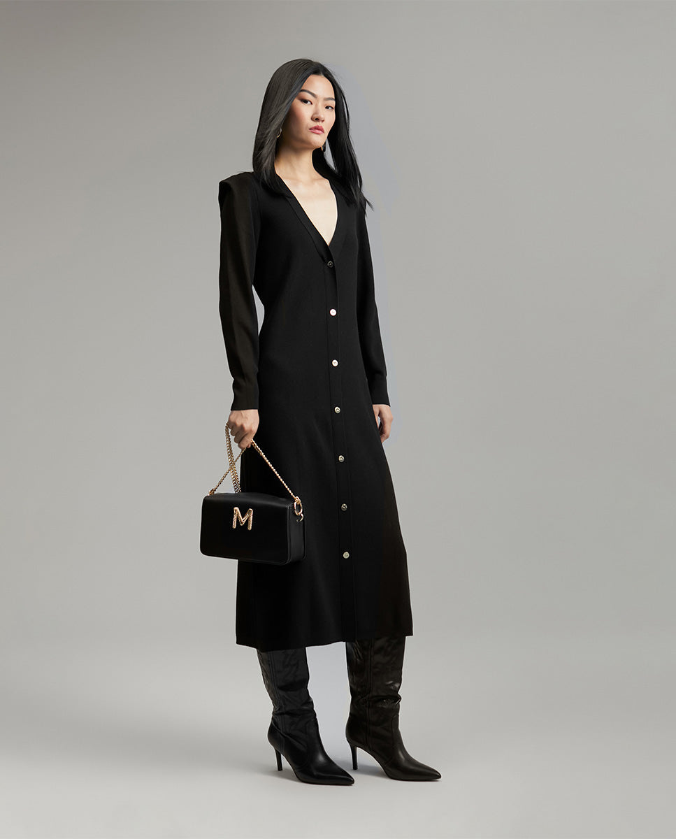 Knit dress with shoulder pads