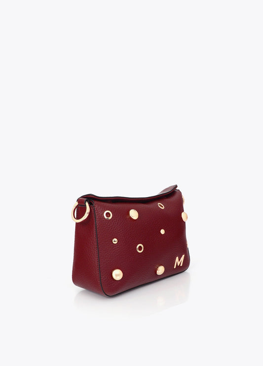 mf2604017-Multi-studded faux leather shoulder bag-Bordeaux