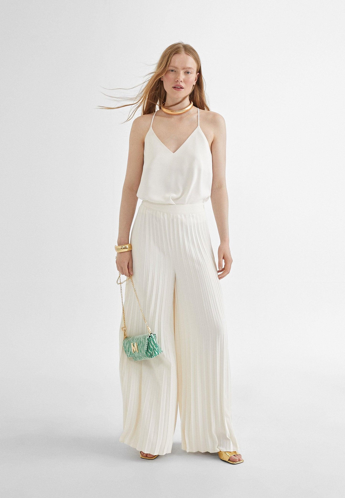 MS2414008-Ecru-Wide pleated trousers