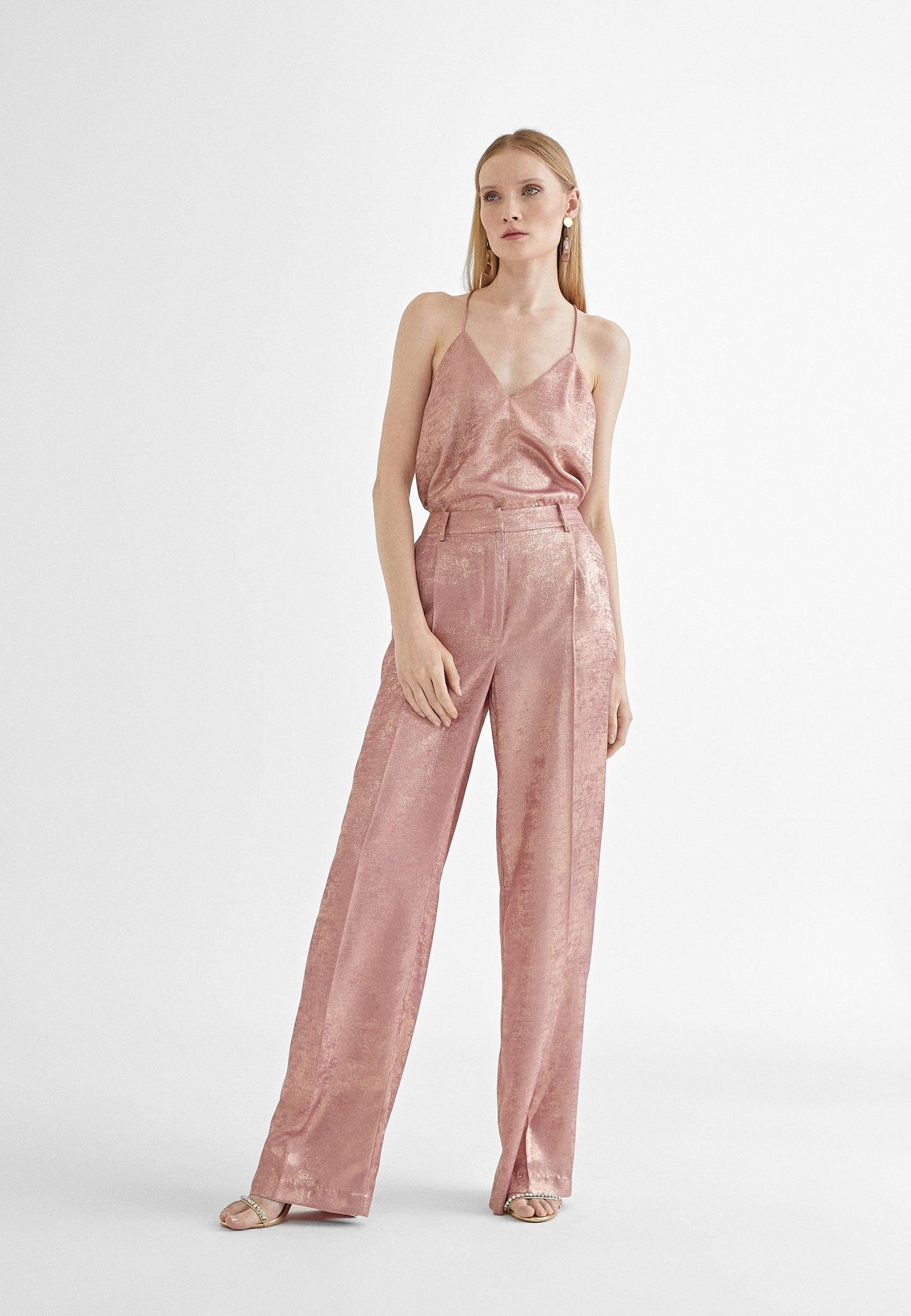 MS2414010-Pink-Straight iridescent trousers