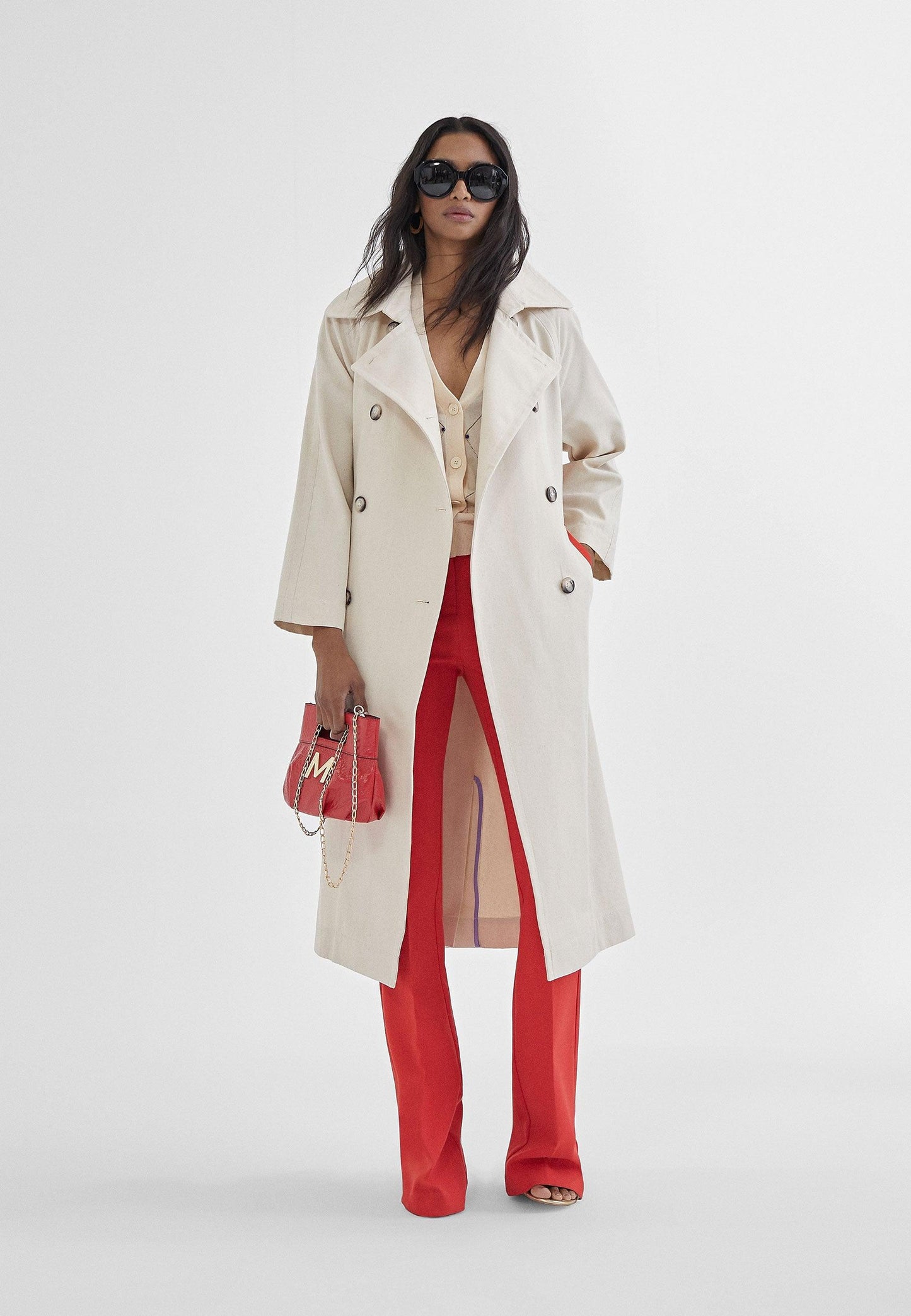 MS2414012-Red-Fitted flared trousers