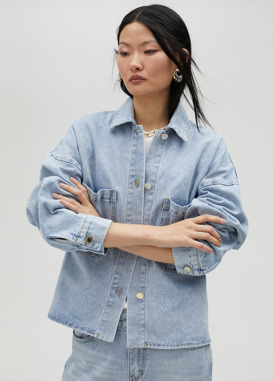 Denim jacket with rhinestones