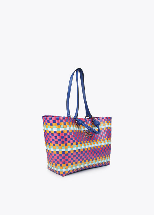 Large multicoloured woven tote bag