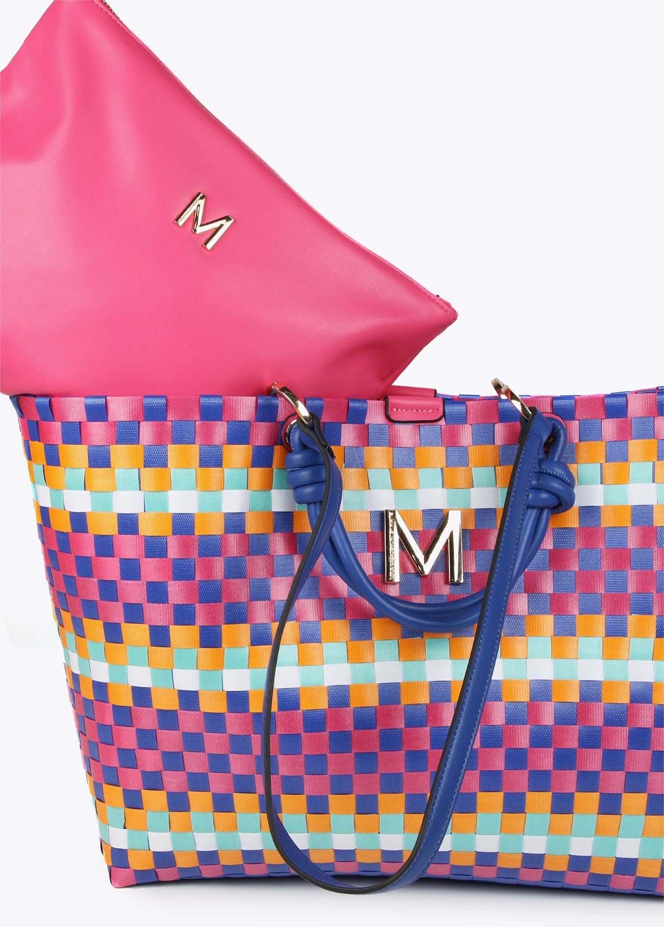 Large multicoloured woven tote bag