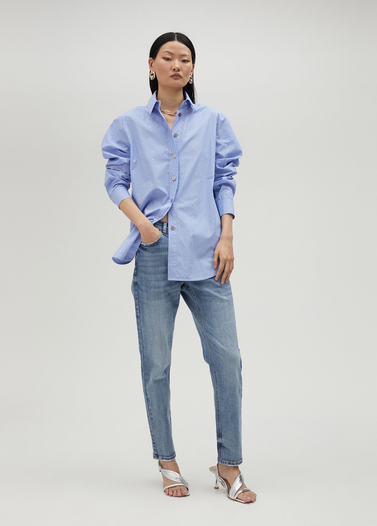 Striped shirt with rhinestone detail